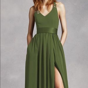 White by Vera Wang V Neck Halter Gown VW Olive